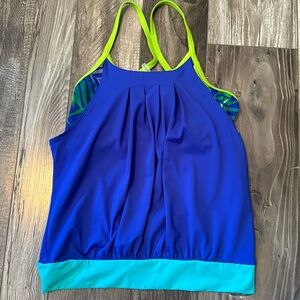 Lands’ End Tropical Sport Swim Tankini Attached Bra